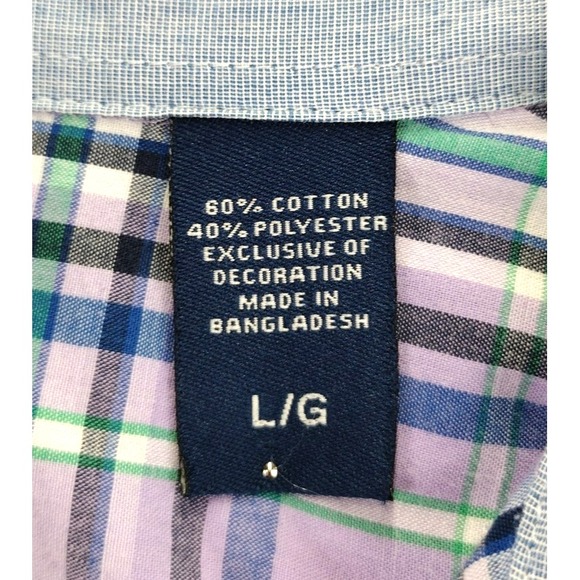 CHAPS Mens Plaid Short Sleeve Button Down Shirt Cotton Polyester Blend Size L - Picture 4 of 15